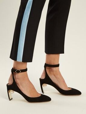 Nicholas Kirkwood Black Suede Lola Pearl-Trim Ankle-Strap Pump
